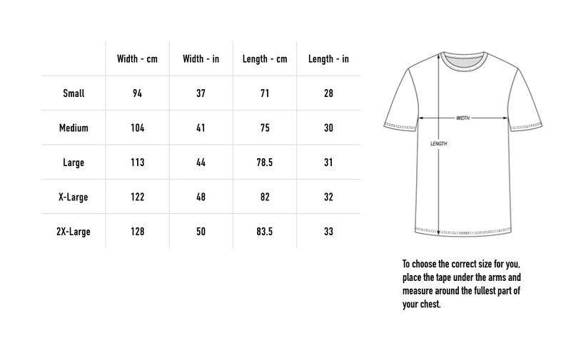 Size chart for Labyrinthian Stone Washed Tee