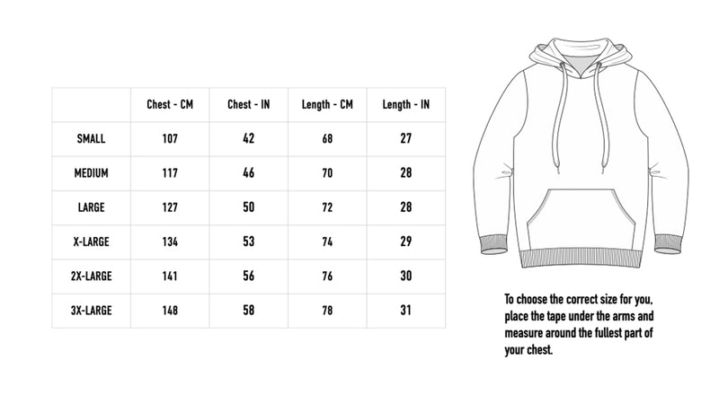 Size chart for Branches Hoodie - Black