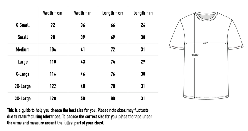 Size chart for Branches Emblem Tee - Black